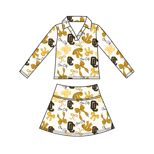 Preorder (moq 5)Baby Girls Bows Ore City Top Skirt Short Team Clothes Set