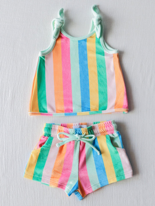 Baby Girls Colorful Stripes Top Shorts Outfits Sets Preorder (moq 5)