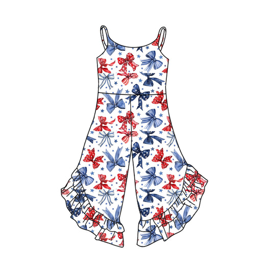 Preorder (moq 5)Baby Girls 4th Of July Bows Bell Pants Straps Jumpsuits