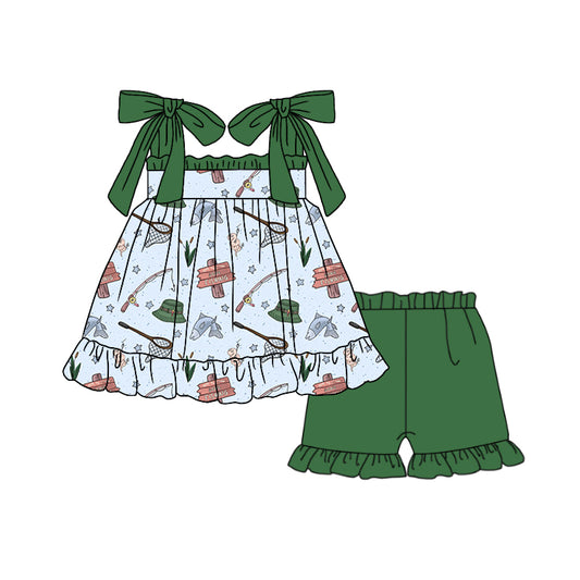 Baby Girls Fishing Straps Tunic Top Ruffle Shorts Clothes Sets preorder (moq 5)