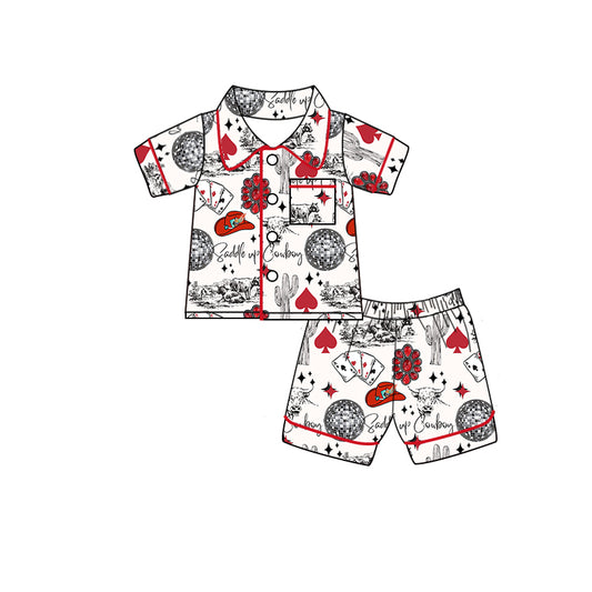 Baby Kids Western Cowboy Buttons Shirt Shorts Pajamas Clothes Sets preorder(moq 5)