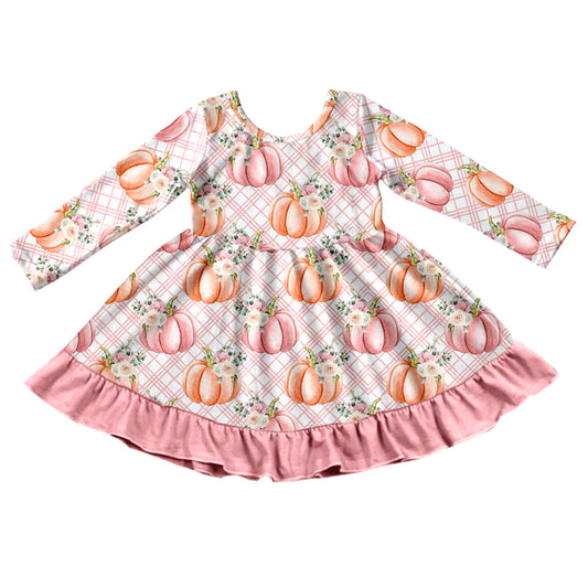 Baby Girls Pink Pumpkin Short Sleeve Ruffle Knee Length Dresses preorder(moq 5)