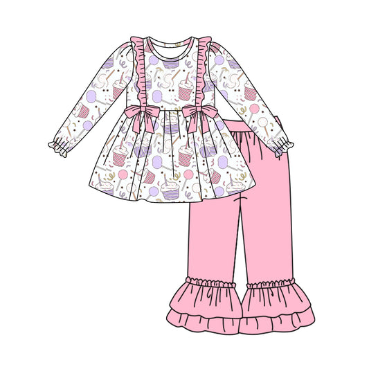 Baby Girls Birthday Cake Bow Tunic Top Ruffle Pants Clothes Sets Preorder(moq 5)