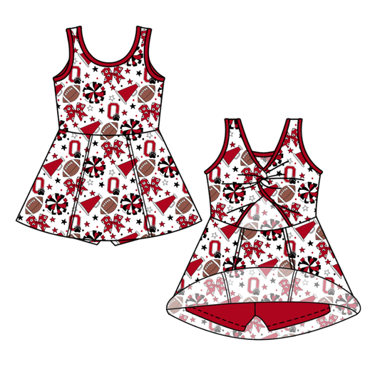 Preorder (moq 5)Baby Girls Sleeveless Bows Stars Footballs Team Shorts Knee Length Dress