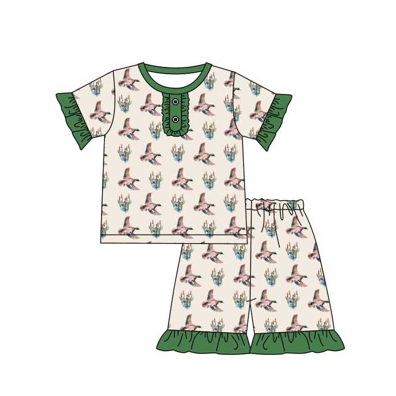 Baby Girls Mallard Ducks Hunting Top Ruffle Shorts Pajamas Sets preorder(MOQ 5)