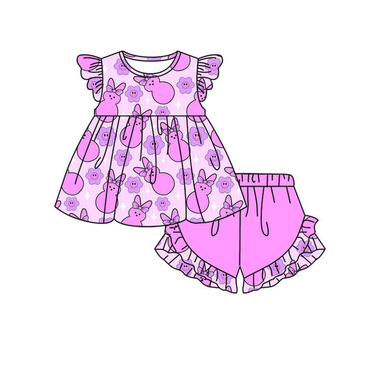 Baby Girls Easter Pink Flowers Rabbits Tunic Ruffle Shorts Clothes Sets preorder(MOQ 5)