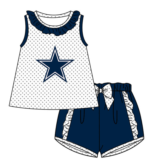 Preorder (moq 5)Baby Girls Dallas Cowboys Polka Dots Tunic Ruffle Short Team Sets