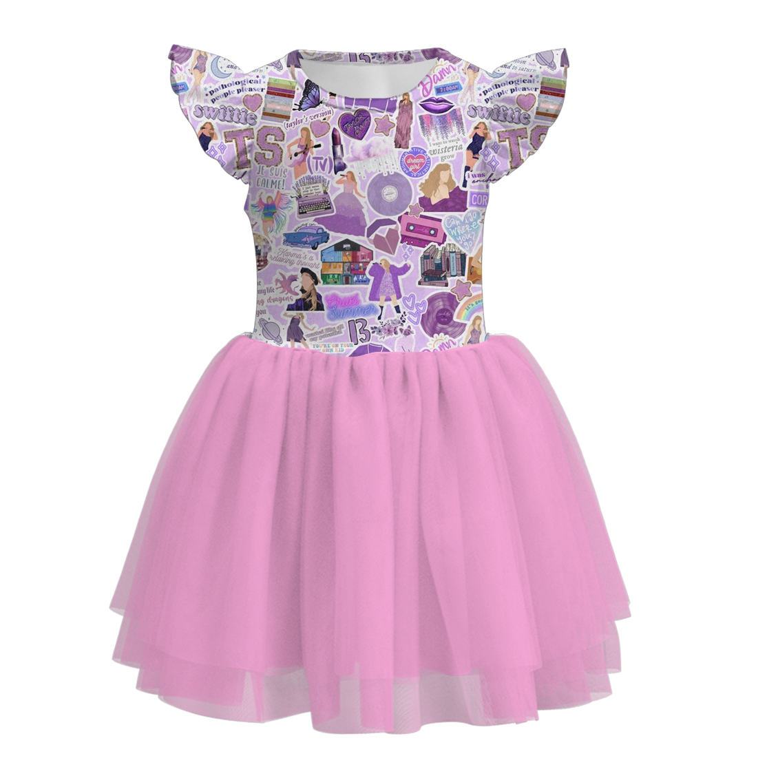 Baby Girls Singer Lavender Swiftie Flutter Sleeve Tutu Knee Length Dresses preorder (moq 5)