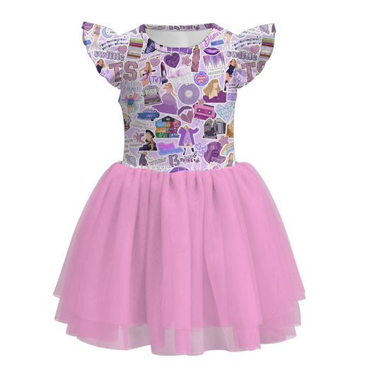 Baby Girls Singer Lavender Swiftie Flutter Sleeve Tutu Knee Length Dresses preorder (moq 5)