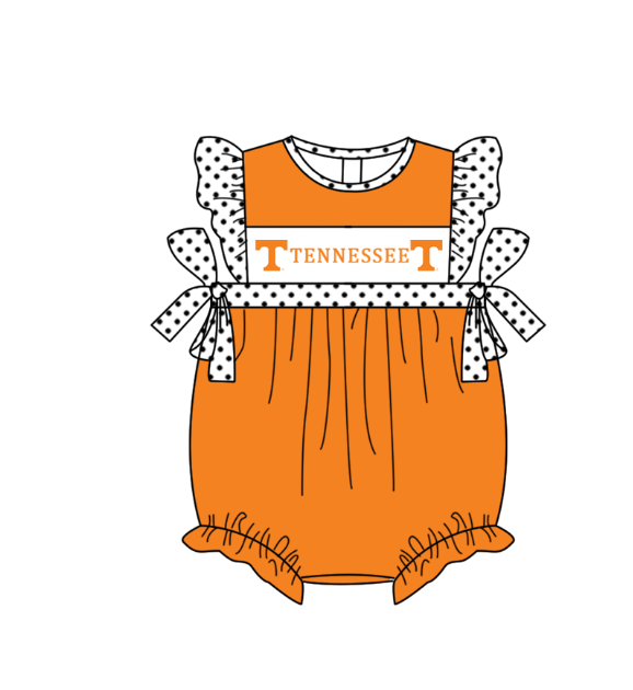 Preorder (moq 5)Baby Girls Polka Dots Flutter Sleeve Tennessee Team Ruffle Rompers