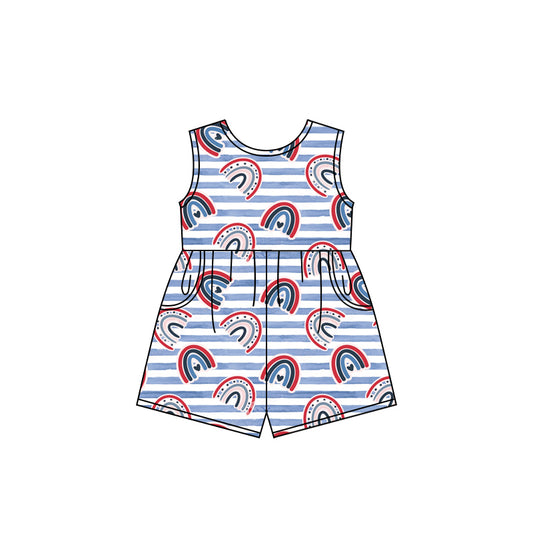 Preorder (moq 5)Baby Girls 4th Of July Rainbow Shorts Summer Jumpsuits