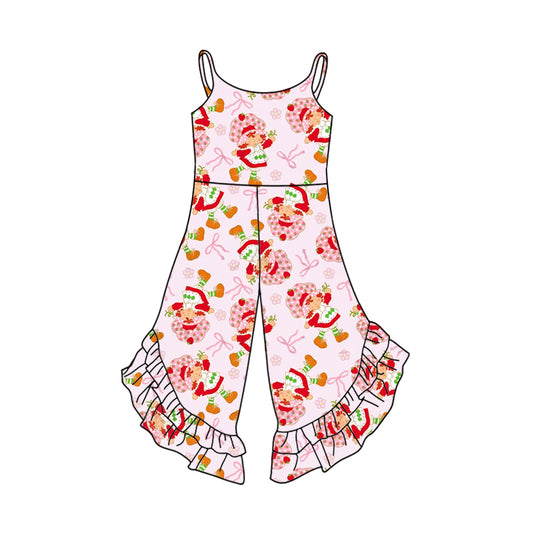 Preorder (moq 5)Baby Girls Strap Pink Bows Strawberry Bell Bottom Jumpsuits