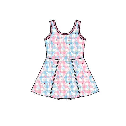 Preorder(moq 5) Baby Girls Bows Flowers Checked Shorts Knee Length Dresses