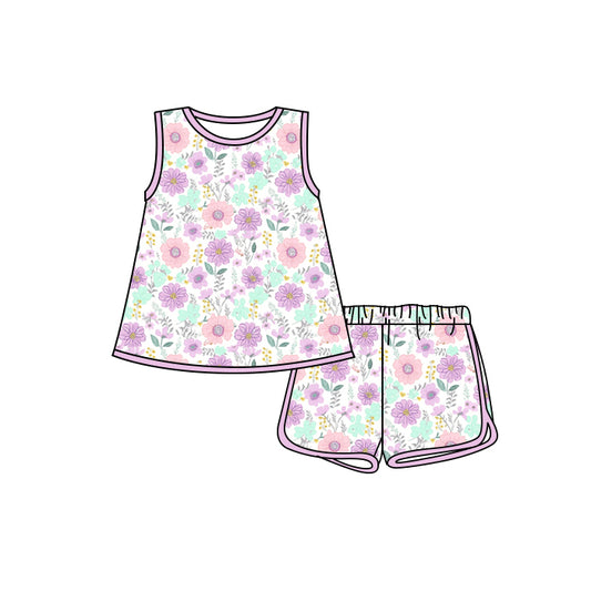 Preorder moq 5 Baby Girls Sleeveless Lavender Flowers Tunic Short Set