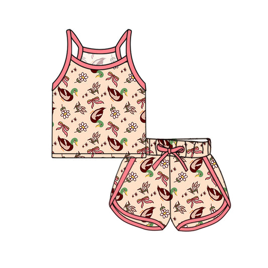Preorder (moq 5)Baby Girls Pink Strap Ducks Bows Top Short Sport Set Preorder