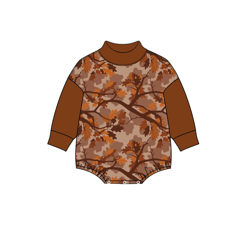 Preorder moq 5 Baby’s Fall Caramel Brown Camouflage Print Crew Neck Long Sleeve Bodysuit