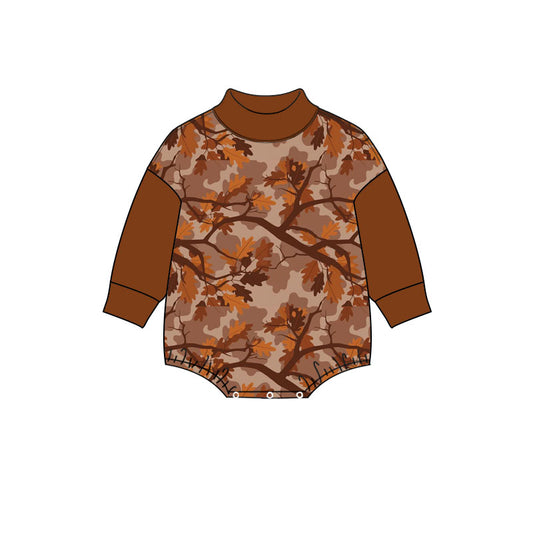 Preorder moq 5 Baby’s Fall Caramel Brown Camouflage Print Crew Neck Long Sleeve Bodysuit