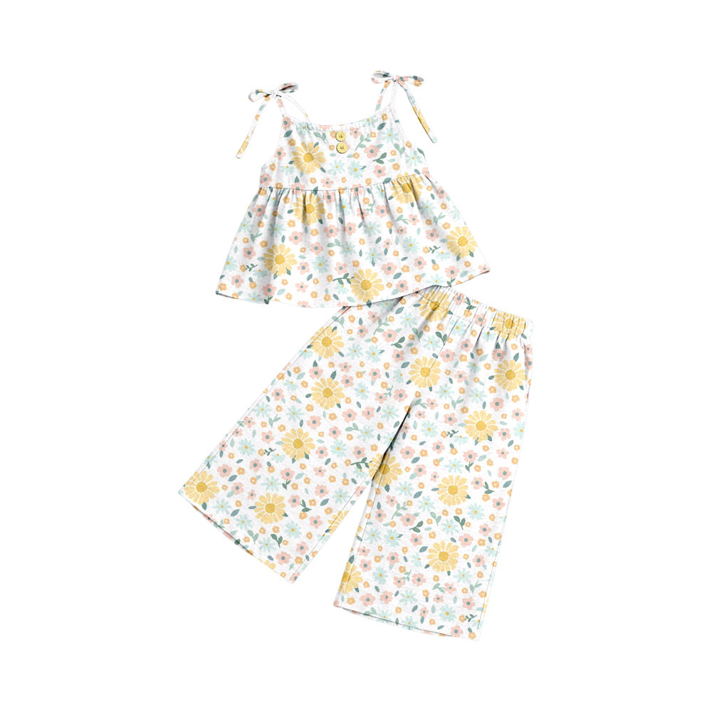 Preorder (moq 5)Baby Girls Strap Colorful Flowers Tunic Flare Pants Clothes Sets