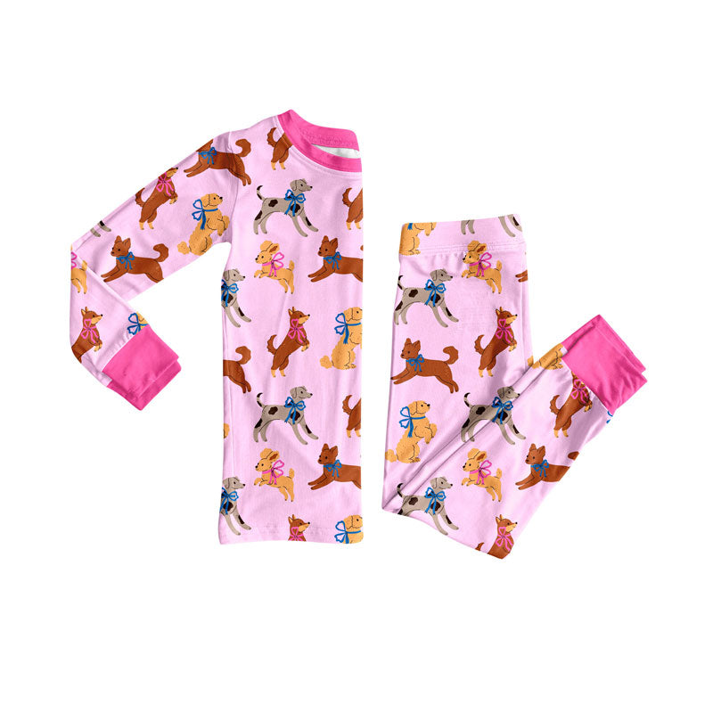 Preorder (moq 5)Baby Girls Bows Dogs Top Pants Valentine Pajamas Sets