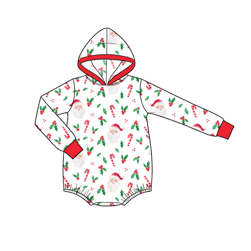 Preorder (moq 5) Baby Boys Long Sleeve Santa Holly Christmas Hoodie Rompers