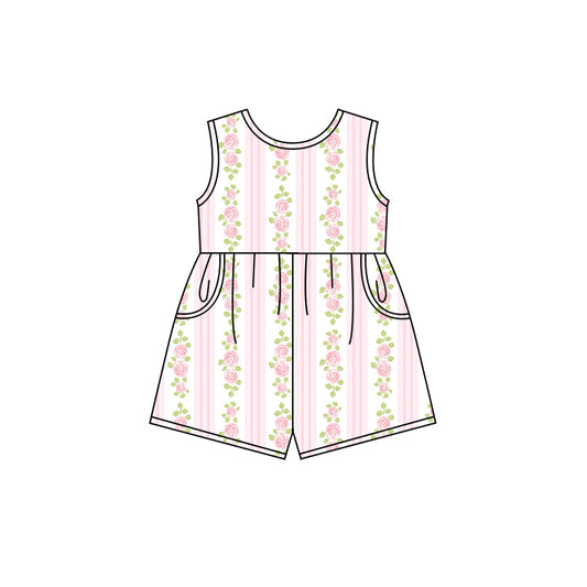 Preorder (moq 5)Baby Girls Pink Rose Flowers Shorts Pockets Jumpsuits