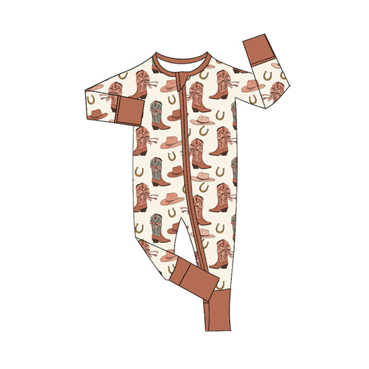 Preorder (moq 5)Baby Girls Bows Boots Hats Western Two Way Zip Convertible Rompers