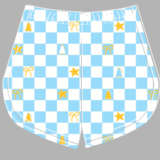 Preorder (moq 5)Baby Girls White Light Blue Checked Cheer Team Shorts Bottoms