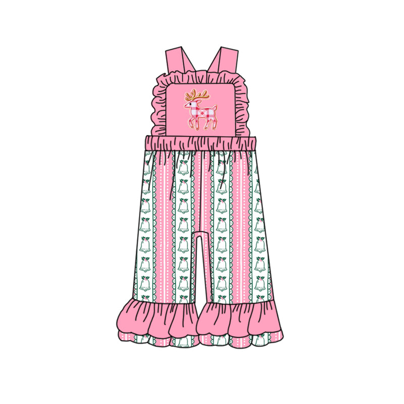 Preorder (moq 5)Baby Girls Pink Strap Plaid Deer Flowers Stripes Ruffle Pants Jumpsuits