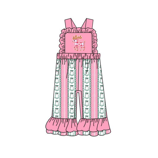 Preorder (moq 5)Baby Girls Pink Strap Plaid Deer Flowers Stripes Ruffle Pants Jumpsuits