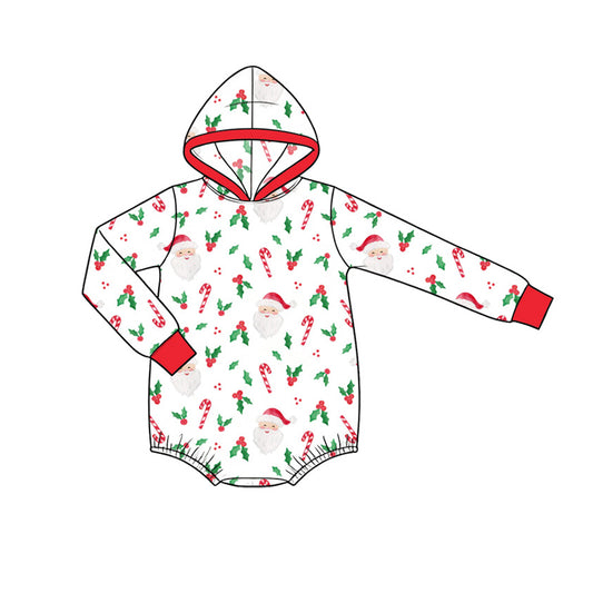 Preorder (moq 5) Baby Boys Long Sleeve Red Stripe Santa Christmas Hoodie Rompers