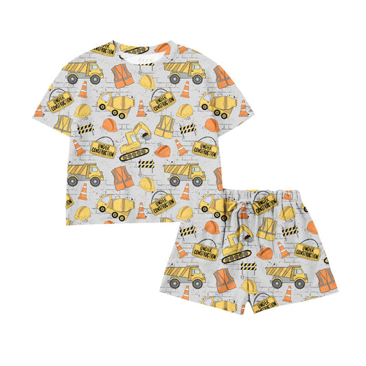 Preorder (moq 5)Baby Boys Excavators Under Construction Top Shorts Clothes Sets
