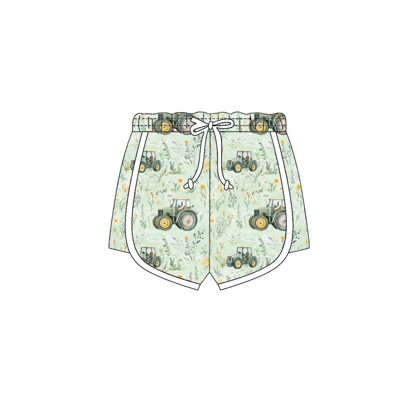 Preorder (moq 5)Baby Girls Green Trucks Flowers Farm Shorts Bottom