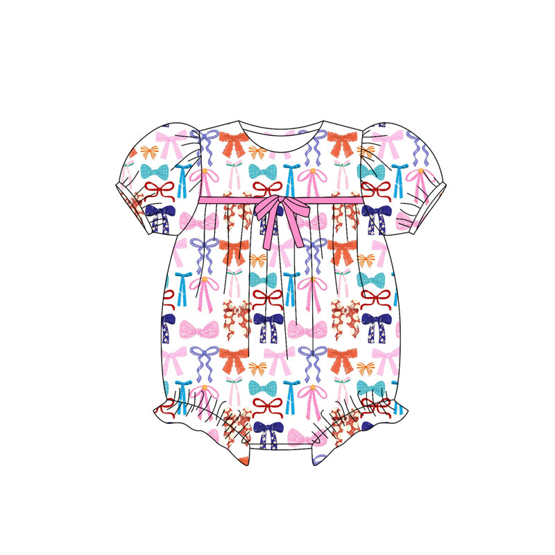 Preorder (moq 5)Baby Girls Short Ruffle Sleeves Colorful Bows Rompers