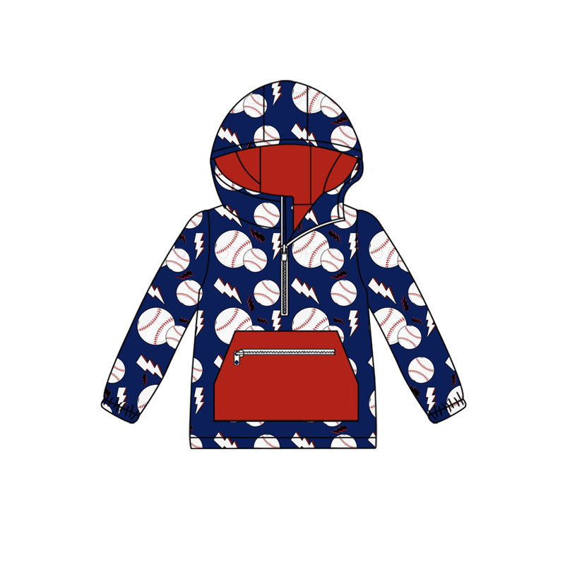 Preorder (moq 5)Baby Boys Baseballs Lights Pocket Zipper Team Hoodies Top