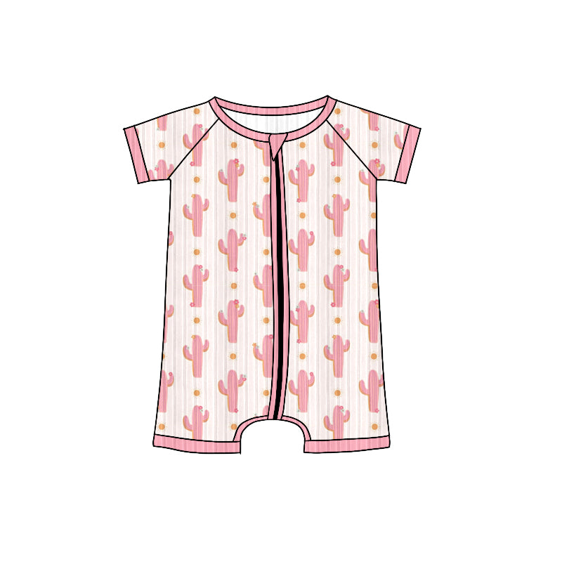 Preorder (moq 5)Baby Girls Short Sleeves Pink Santa Polka Dots Zipper Shorts Rompers