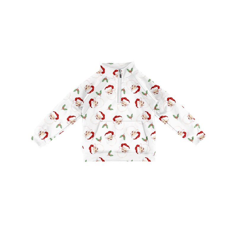 Preorder (moq 5)Baby Girls Long Sleeves Red Santa Pocket Zipper Pullovers Top