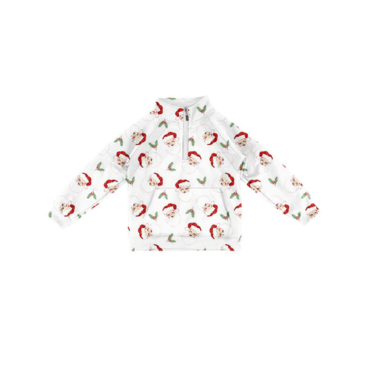 Preorder (moq 5)Baby Girls Long Sleeves Red Santa Pocket Zipper Pullovers Top