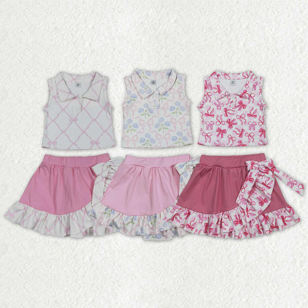 Sibling Baby Girls Bows Checked Button Vests Ruffle Skirt Shorts Yoga Active Clothes Sets
