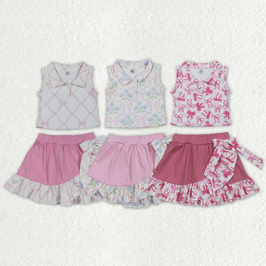 Sibling Baby Girls Bows Checked Button Vests Ruffle Skirt Shorts Yoga Active Clothes Sets