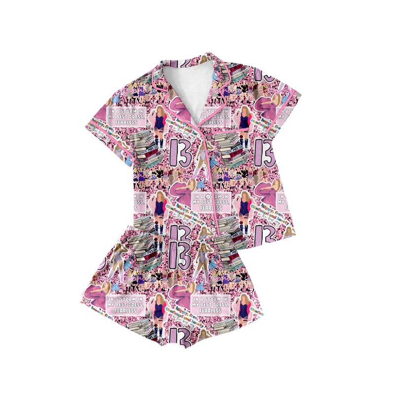 Preorder(moq 5)Adult Women Singer Pink Buttons Tee Shirts Shorts Pajamas Sets