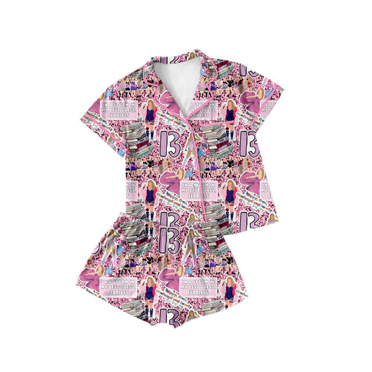 Preorder(moq 5)Adult Women Singer Pink Buttons Tee Shirts Shorts Pajamas Sets