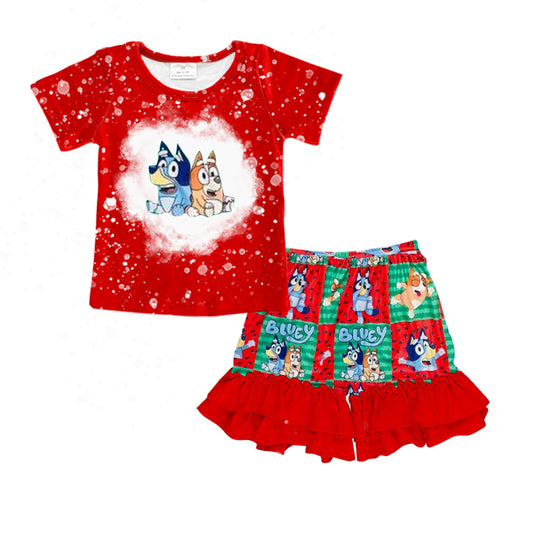 Baby Girls Red Dogs Tee Shirt Watermelon Ruffle Shorts Clothes Sets preorder (moq 5)