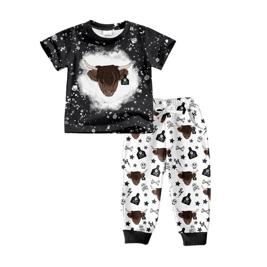 Baby Boys Western Black Cow Shirt Pants Clothes Sets Preorder(moq 5)
