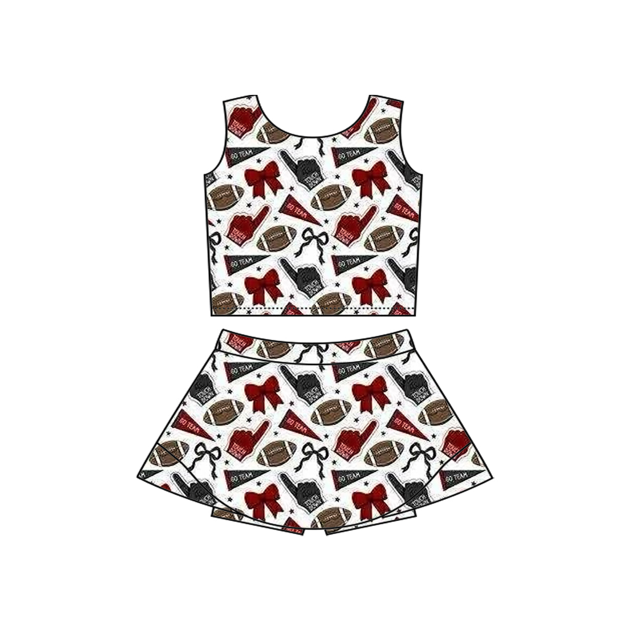 Preorder moq 5 Baby Girls Sleeveless Dark Red Football Cheer Plaid Vest Top Skorts Team Set