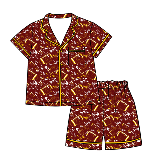 Preorder (moq 5)Baby Girls Tie-dye Footballs Print Button Pocket Top Short Team Pajamas Sets