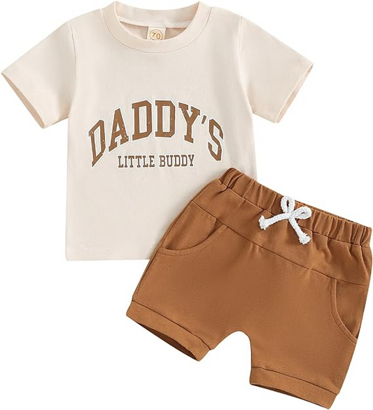 Baby Boys Daddy's Little Buddy Shirt Brown Shorts Clothes Sets preorder (moq 5)