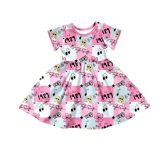 Baby Girls Pop Singer Pink Flowers Knee Length Dresses preorder(moq 5)