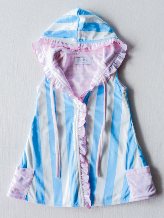 Baby Girls milk silk one layer Blue Stripes Hooded Swim Cover up Preorder (moq 5)
