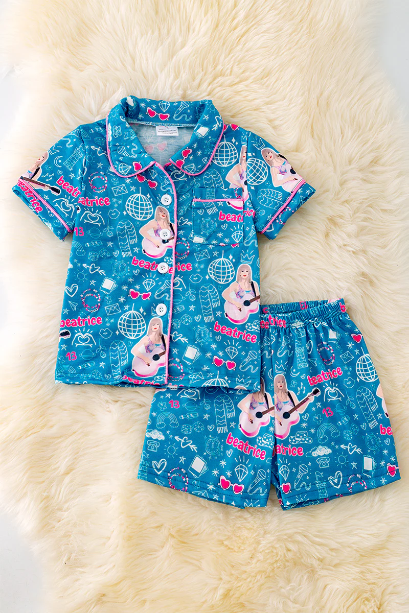 Baby Girls TS Singer Pocket Buttons Shirt Shorts Pajamas Clothing Sets Preorder(moq 5)