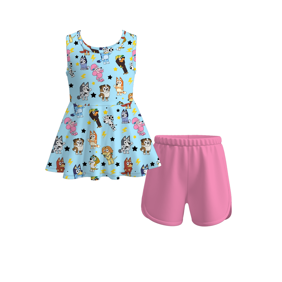 Baby Girls Dogs Blue Sleeveless Tunic Top Shorts Clothes Sets preorder (moq 5)